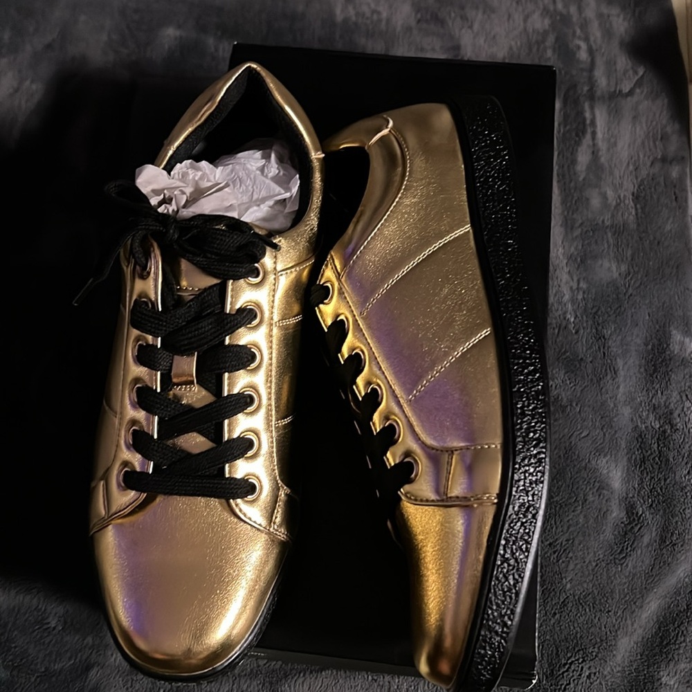 INC Gold Sneakers with Black Laces - Picture 2 of 4